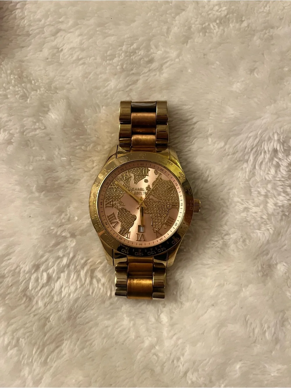 Michael Kors Gold and Rose Gold Men's World Map Bracelet Watch